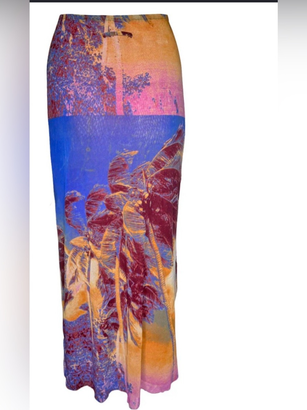 Jean Paul Gaultier Soleil Palm Tree Mesh Maxi Skirt by Fuzzi, Vintage Sz M